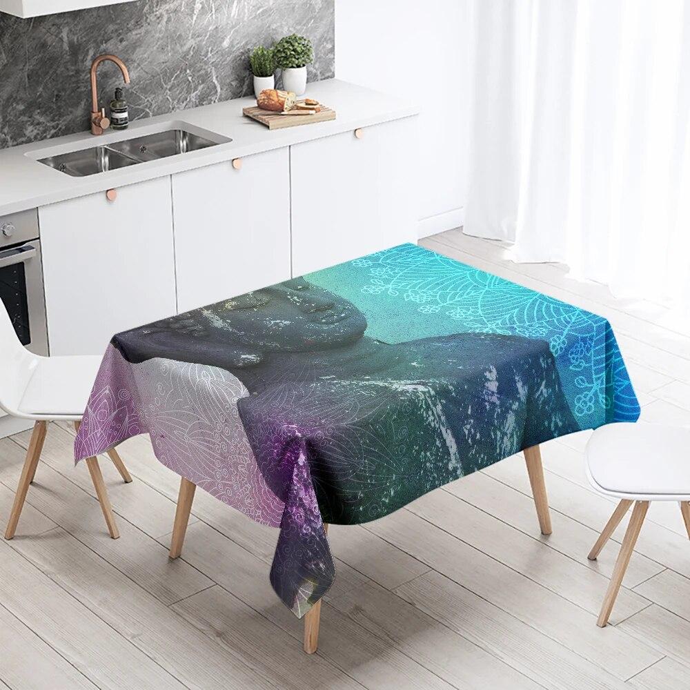 Meditation Buddha Tischdecke Wasserdicht Rechteckig Partydekoration Restauranttisch Küche Heimdekor