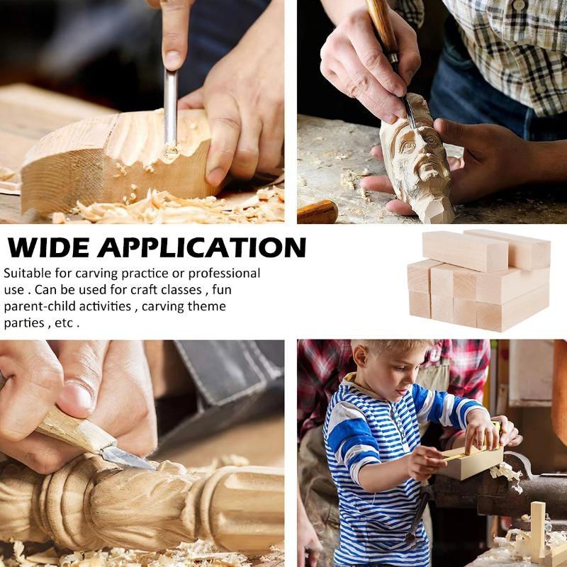 5Pcs Wood Carving Blocks Kit Square Wooden Bar Balsa Wood Carving Block Premium Basswood Wood Sticks Strips Hobby Kit
