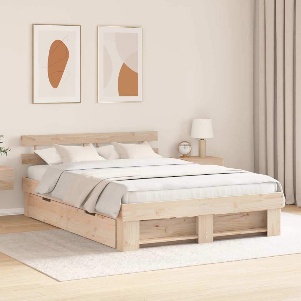 Bed Frame with Headboard Brown 150 X 200 Cm Solid Pine Wood