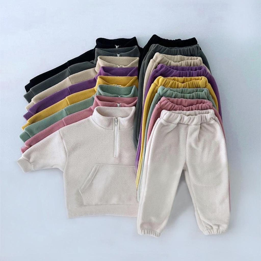 Herbst Kinder Mehrfarbiges Fleece Sportbekleidungsset - Stehkragen, Zweiteilig, Baby Oberbekleidung