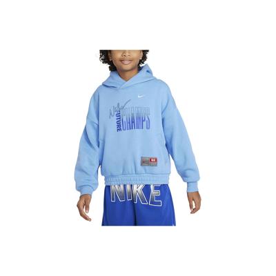 Nike Kids Pullover Fleece Hoodie With Letter Print Logo Kids Hoodies Blue FN8355-412
