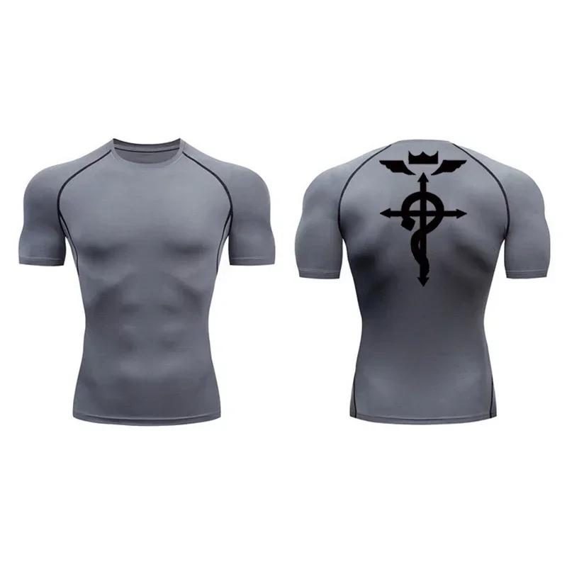 Anime Summer Men's Printed Tight Short Sleeve Fitness Training T-shirt Breathable Quick Drying Sports T-shirt