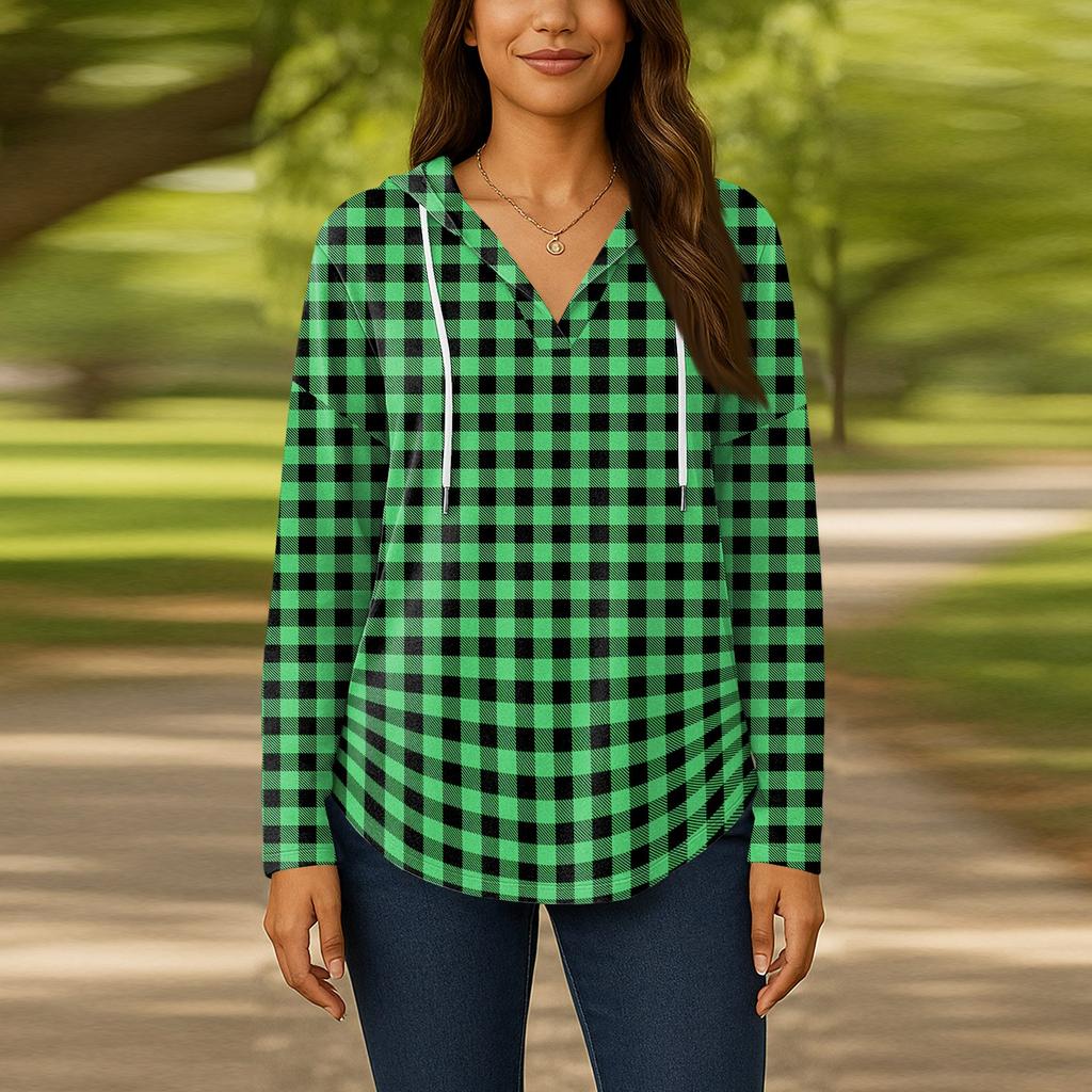 Damenmode Kapuzenpullover V-Ausschnitt Langarm Geblümter Kordelzug Lässig Locker Pullover Tops