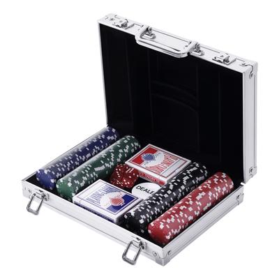 Poker Case Poker Set 200 Poker Chips 2x Card Deck 5x Dice 1x Aluminum Case Poker Set Chips Case Aluminum + Polystyrene 29.5x20.5x6.5 Cm