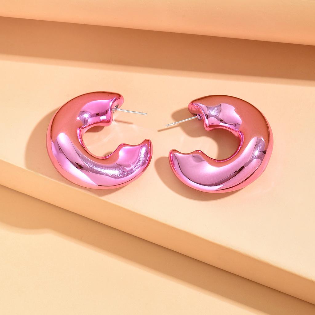 Metallic Color Acrylic Chunky C-shape Hoop Earrings for Women New Irregular Geometric Huggies Earring Glossy Jewelry