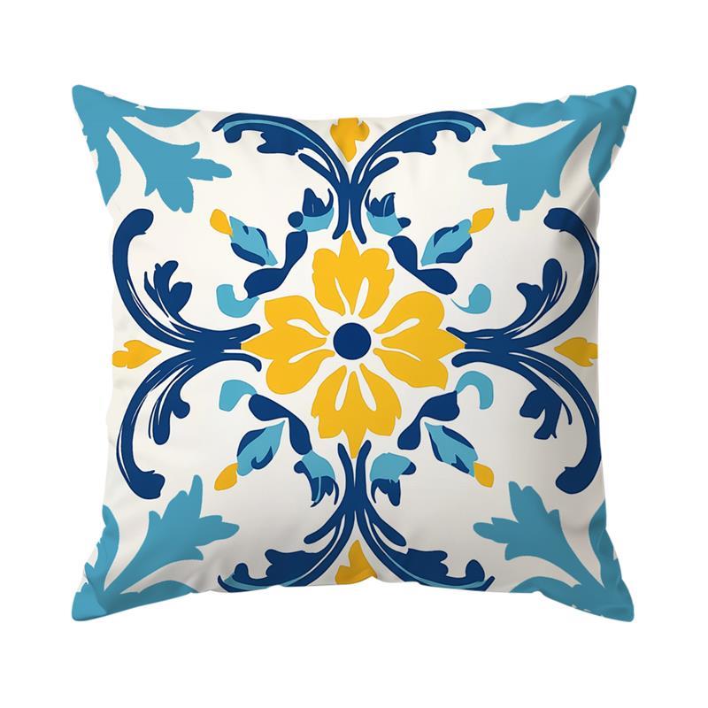 Home Decor Exquisite Blue-Yellow Floral Pattern Pillow Covers Pattern Cushion Cover Suitable for Sofa Bedroom Car Pillow Cover