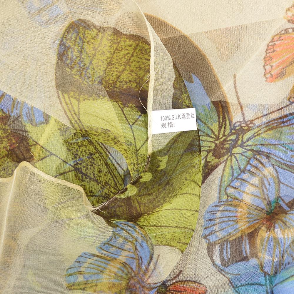 [BYSIFA] Beige Butterfly Silk Scarf Shawl Foulard 160*55cm-Chiffon 100% Mulberry Silk Neck Scarves Large Wrap For Women 160*55cm