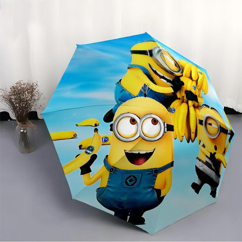 1PC Banana, Minions Pattern Automatic Folding Umbrella, Portable Collapsible Design, Casual Outdoor Accessory, For All Seasons, Christmas Birthday Fes