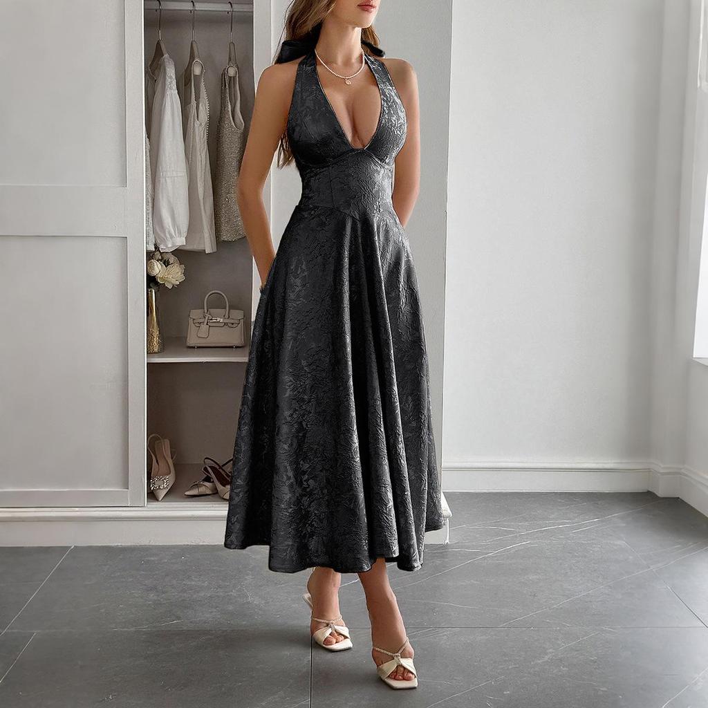 French Resort-style Halter-neck, Cinched-waist Long Dress for Women's Spring and Summer