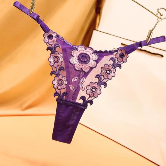 Perizoma da Donna Lavorazione a Maglia Trasparente Applicazione Asciugatura Rapida Vita Bassa Regolabile Rete Ricamo Floreale Mutandine da Donna per Luna di Miele