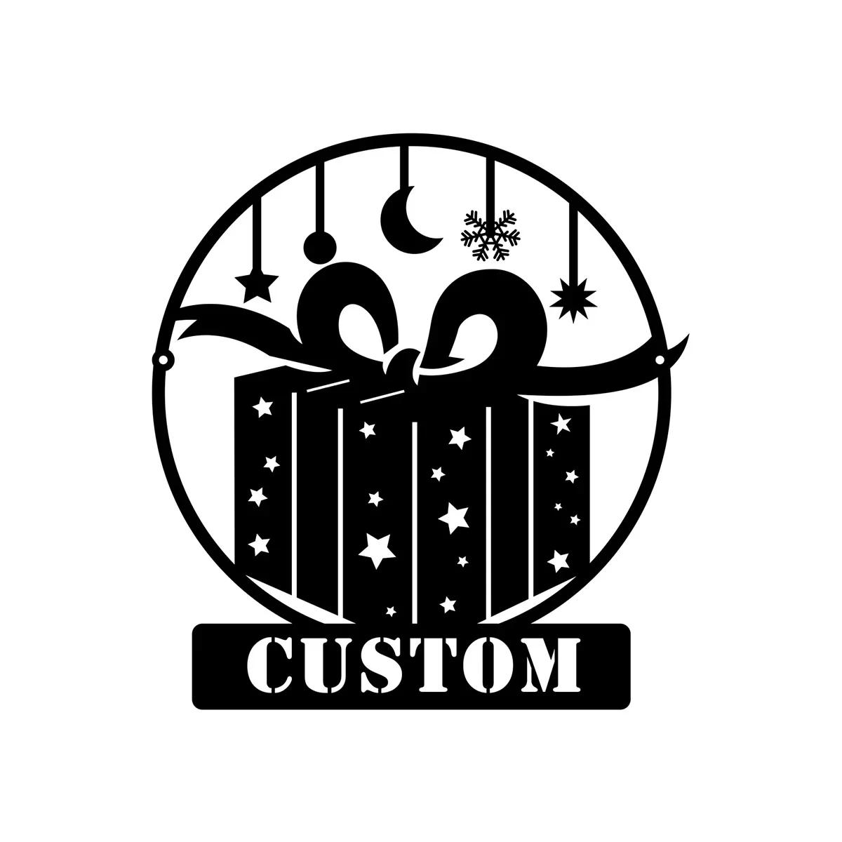 

Merry Christmas Metal Wall Art, Personalized Family Name Sign for Home Decor, Xmas Gift Box