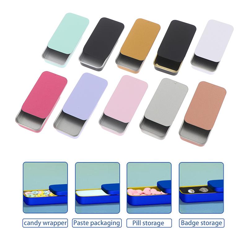 60*34*11mm Slide Cover Aluminum Box Refillable Containers Square Storage Box Cosmetic Lip Balm Cream Jewelry Pill Case