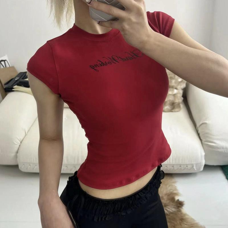 Crop Top Letter Printed Black T-shirt Short-sleeved Pattern T-shirt