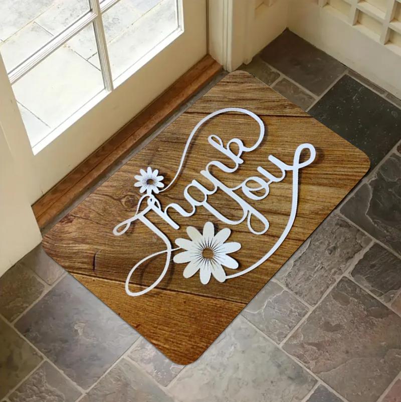 Capacho de Madeira com Textura Vintage Padrão de Coração Agradecimento Tapete de Chão Antiderrapante Para Entrada Sala de Estar Decoração de Loja