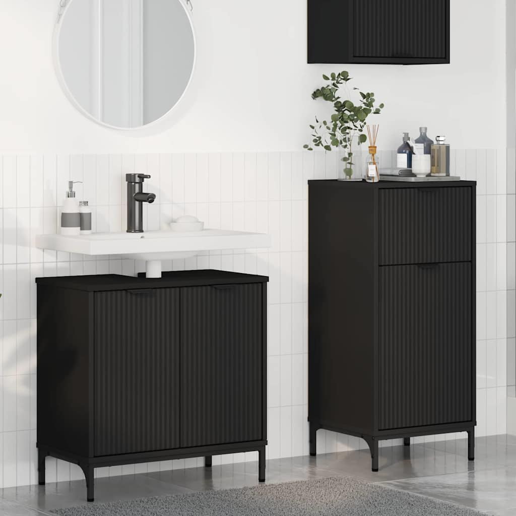 Bathroom Furniture Set with Door 2 Pcs Black Plywood and Metal