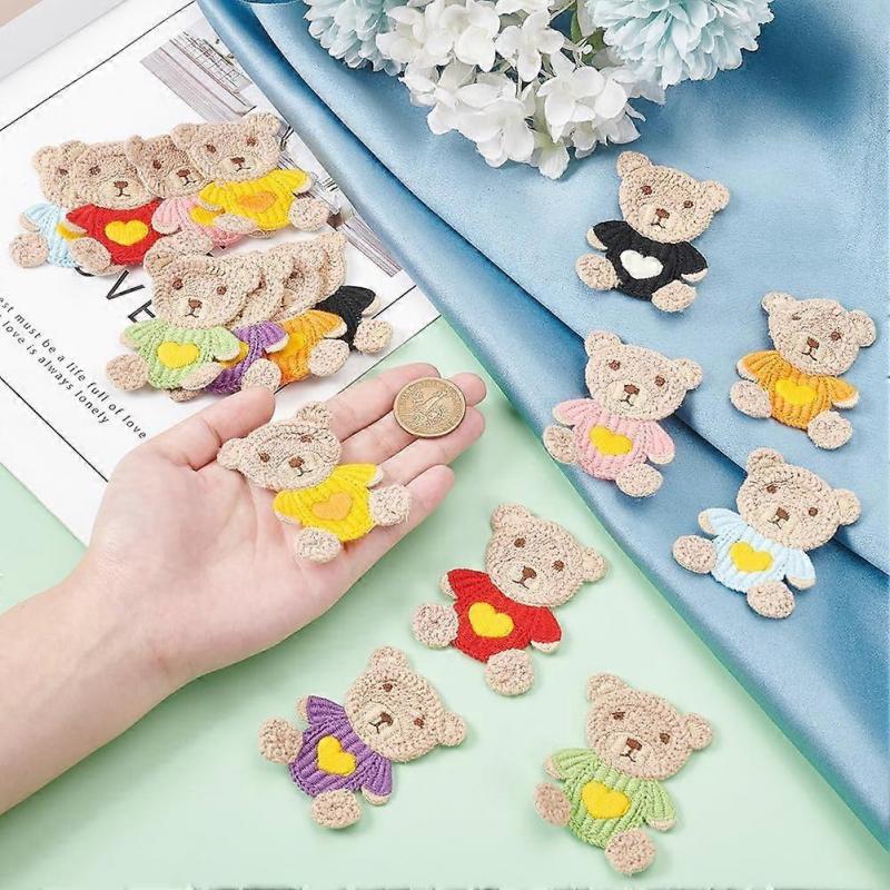 16 Pcs Little Bear Crochet Knitted Cloth Patch 8 Colors Crochet Bear Applique Patches Cartoon Bear Pattern Sew On Patches Repair Patch for Jackets Dre