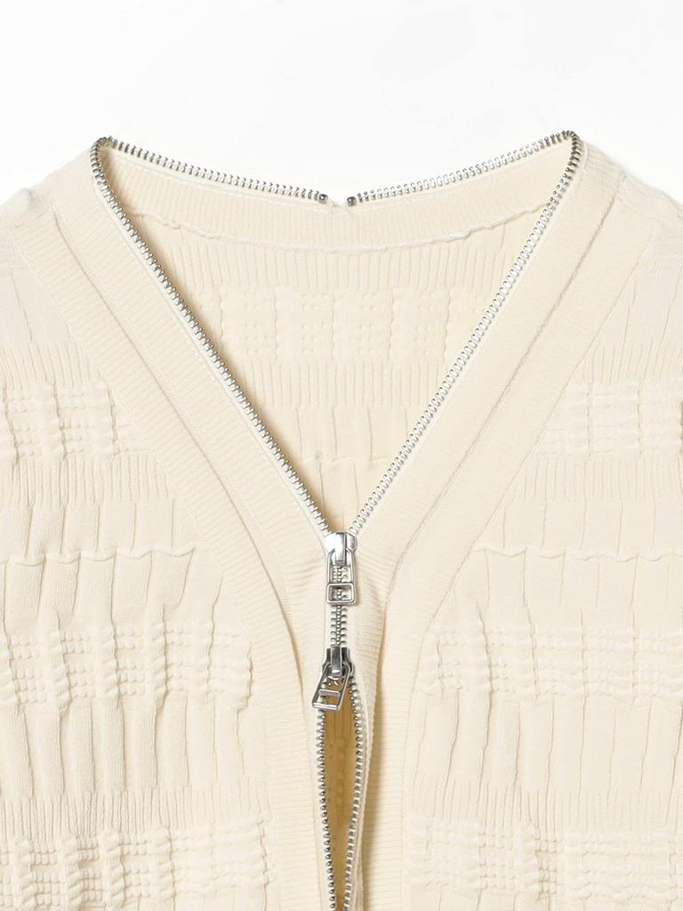 Ray Beams Women's Long Sleeve Knit Shirred Zip V-Neck Cardigan, Off White, Free Size