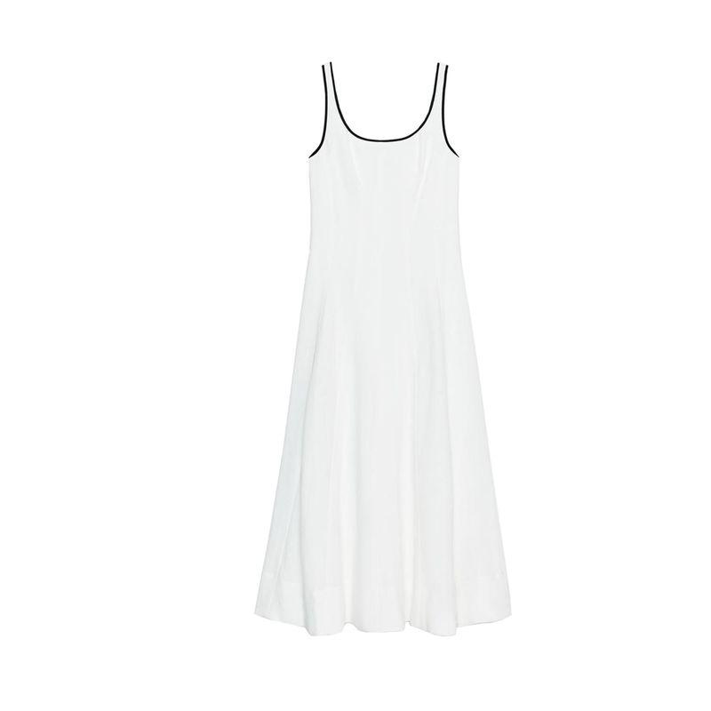 Summer New Product Women's Clothes Minimalist A- line Hem Contrast Color Trim Sling Midi Skirt Dress 8214393