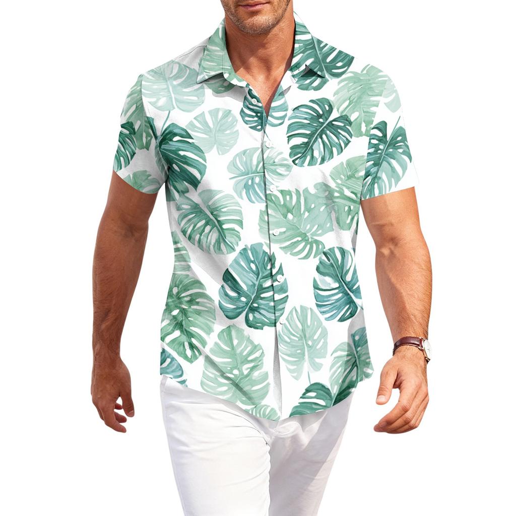 Men's Casual Loose Fit Hawaiian Short Sleeve Shirt Lightweight Button Down Tropical Printed Shirt for Summer Beach Vacation