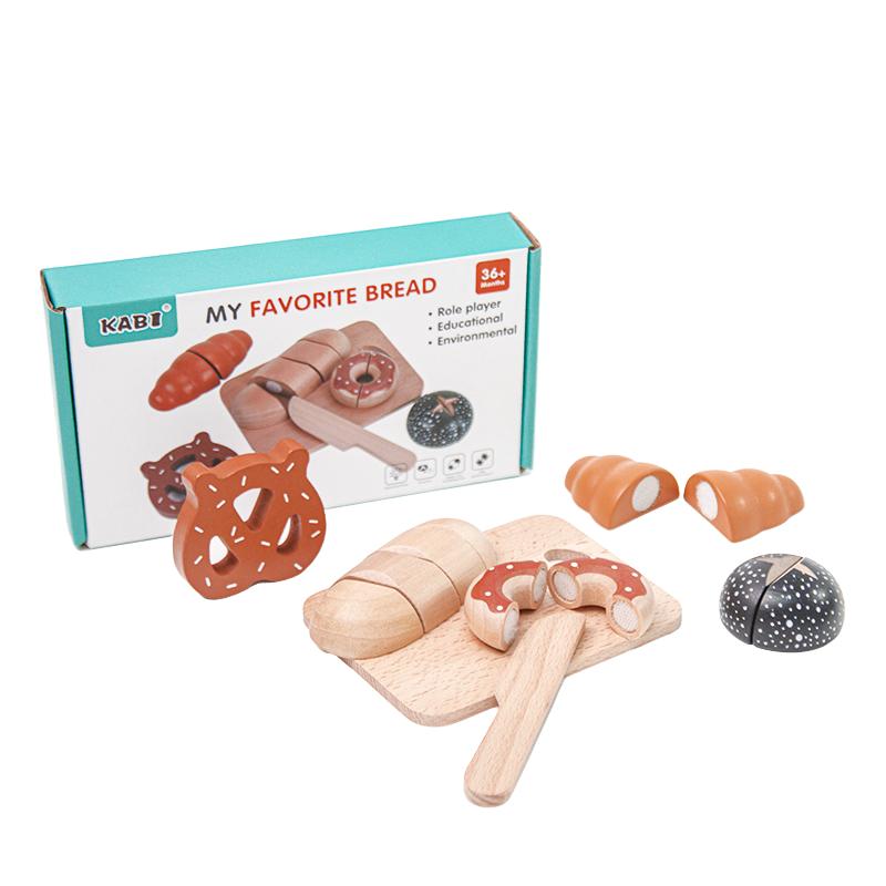 

Wooden Play Food Sets for Kid Kitchen Simulation Cutting Bread Game Pretend Play Early Educational Cognition Toys for Boys Girls