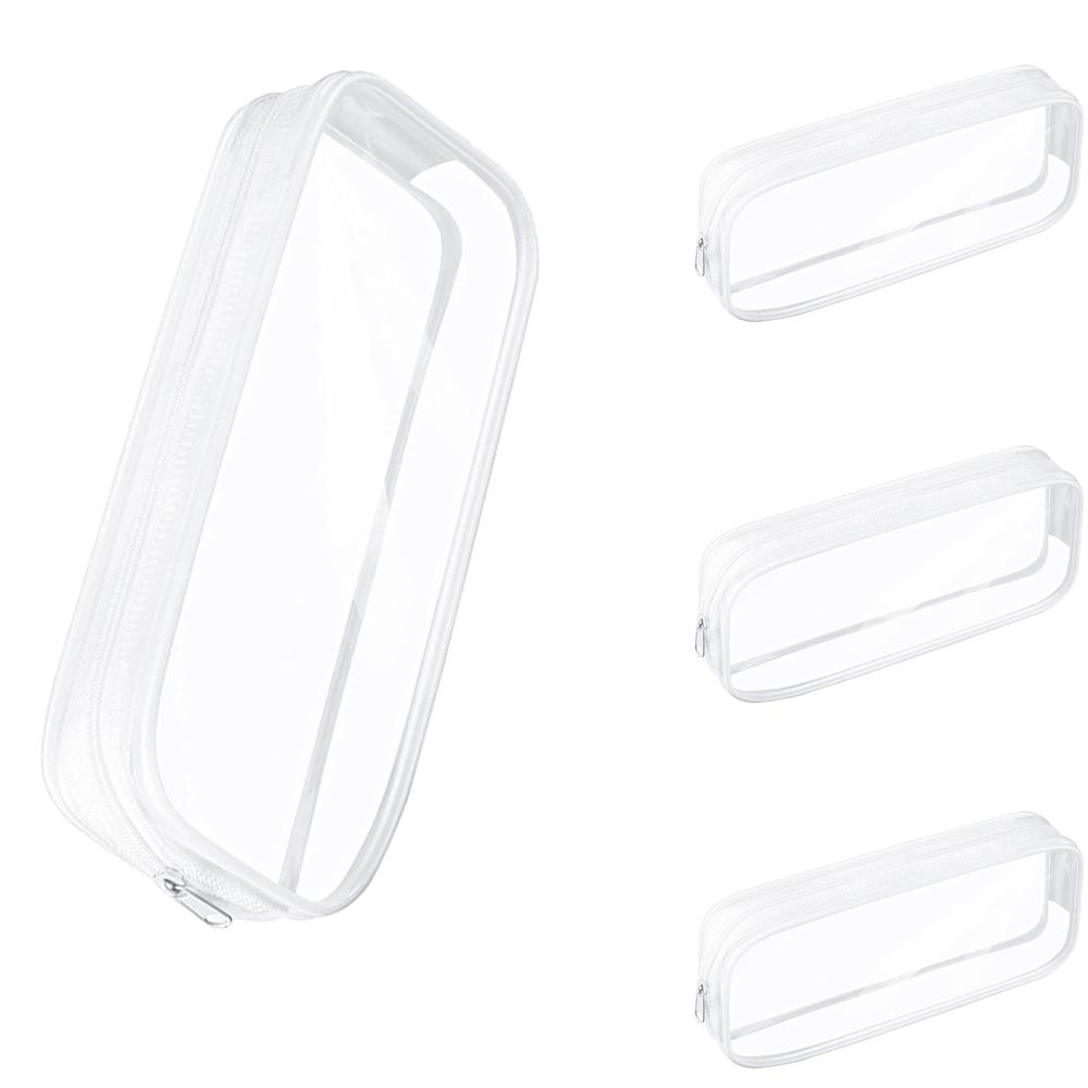 4 PCS Clear PVC Pencil Case School Exam Make Up Bag Travel Zip Pouch Zippered Clear Bag