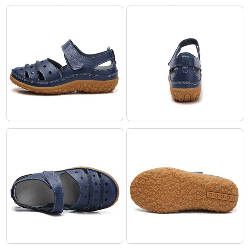 Letné Nové Dámske Sandále Topánky s Dutými Otvormi Kožené Dámske Jednoduché Topánky Priedušné Protišmykové Ležérne Topánky Zapatillas Mujer