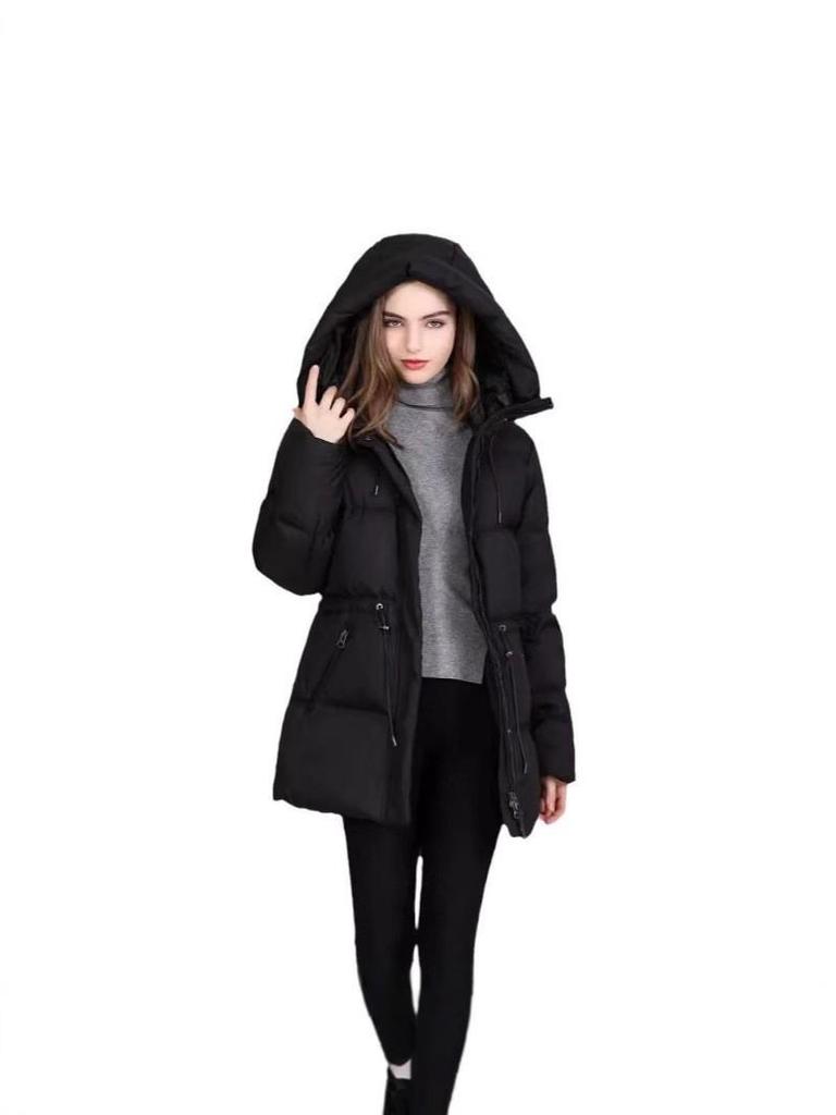 2025 European & American Women's Mid-Length Hooded Down Cotton Coat - Thickened & Slimming Outerwear Trend
