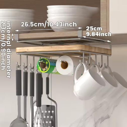 Küchen-Hänge-Organizer-Regal mit Haken unter dem Schrank Papierhandtuch Lappen Aufhänger Schneidebrett Topfdeckelhalter Lagerregal
