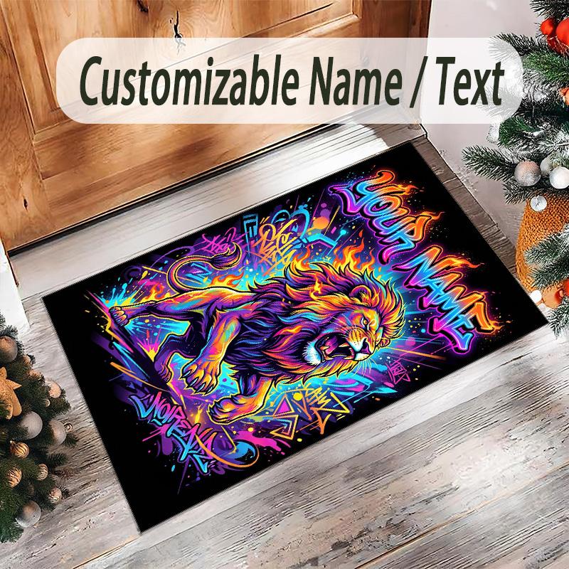 Leopard Theme Crystal Velvet Floor Rug Personalized Custom Name Text Warm Carpet Home Decoration