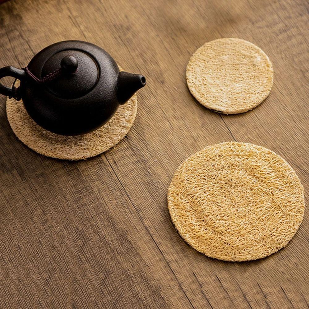 Tea Set Accessories Round Tea Cup Mat Loofah Fibre Double sided Teapot Pad Universal Chinese Loofah Mat Teapot