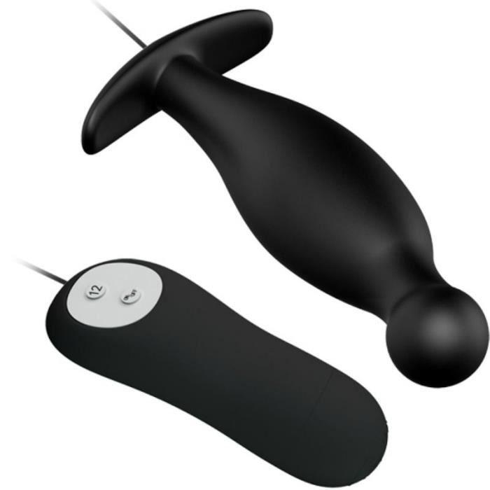 Plug anal - PRETTY LOVE - 12 modes de vibration - Silicone - Noir - Stimulation prostatique