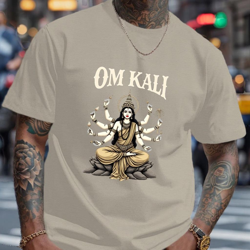 Om Kali Deity Graphic Tee Mens Short Sleeve Cotton TShirt Hindu Goddess Spiritual Casual Summer
