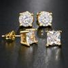 Square Crystal Studs Earrings Men Vintage Simple 4 Claws AAA+ Cubic Zirconia Hiphop Accessories Gold Ear Jewelry OHE147