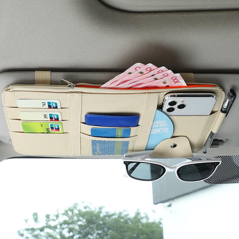 Multi-Functional Car Sun Visor Organizer: Card Holder, License & Receipt Keeper, Cable Storage, Glasses Clip