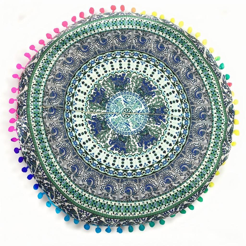 Bohemian 43cm/80cm Round Pillow Case Mandala Pattern Cushion Cover Indian Elephant Retro Meditation Floor Decorative Pillows