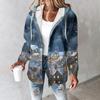 Hoodies For Women Winter Warm Sweatshirt Button Drawstring Hooded Print Jacket Coat