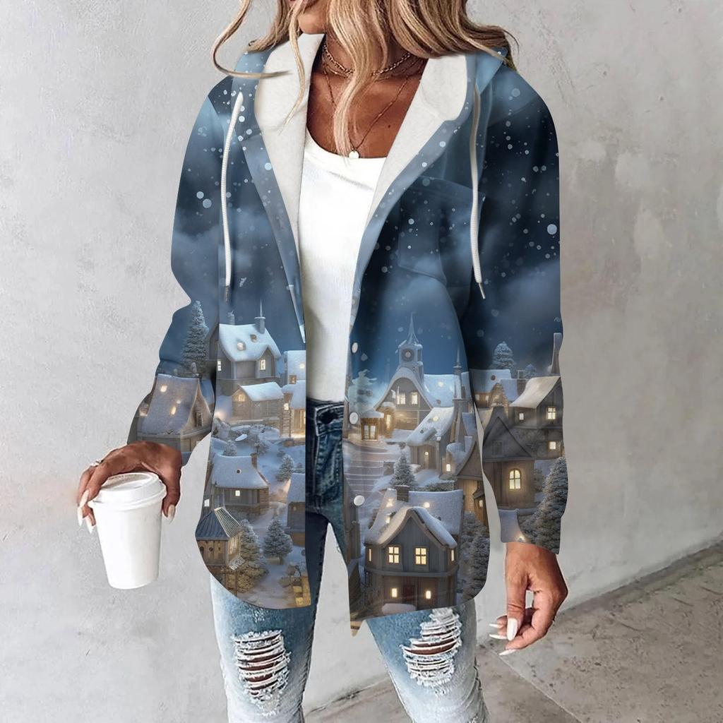 Hoodies For Women Winter Warm Sweatshirt Button Drawstring Hooded Print Jacket Coat