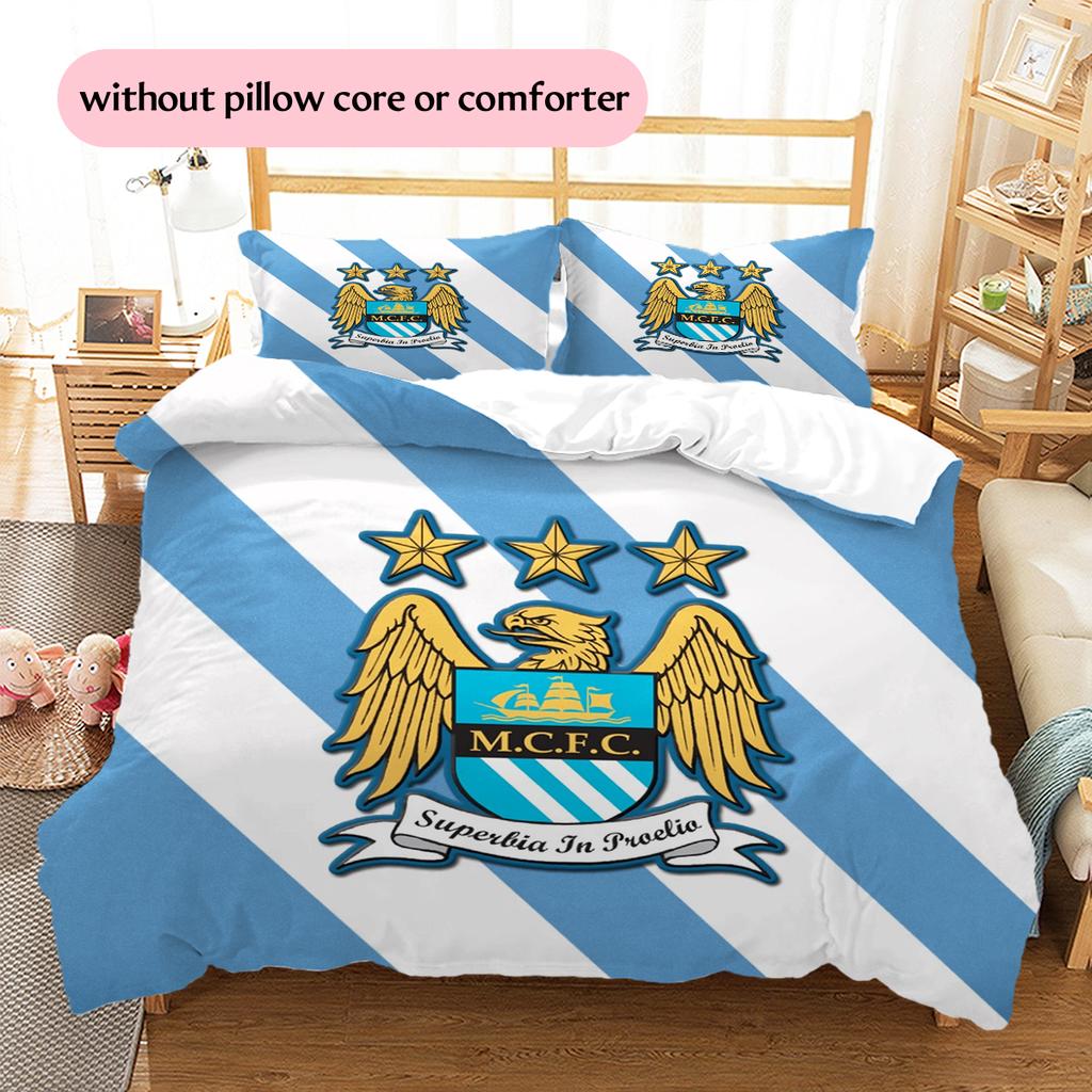 Manchester City FC Pattern Bedding Home Decoration Birthday Gift (1 * duvet cover + 2 * pillowcase, without core)