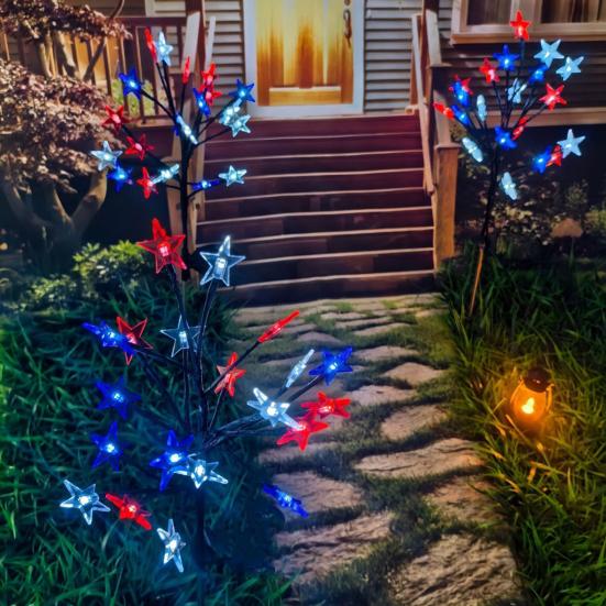 Outdoor Solar Lights 4th of July Decorations Lights 5 Star Trees with 8 Lighting Modes Waterproof Garden Lights for Independence Day