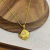 The Same Sand Gold Diamond-inlaid Brushed Sunflower Square Pendant Necklace Is a Niche Light Luxury Design Jewelry