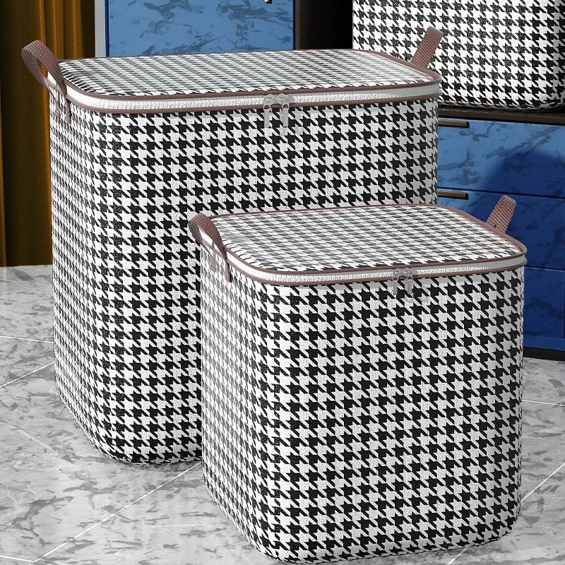 Large Clothes Storage Bag Houndstooth Moving Bag Closet Organizer Quilt Blanket Storage Tote with Handles