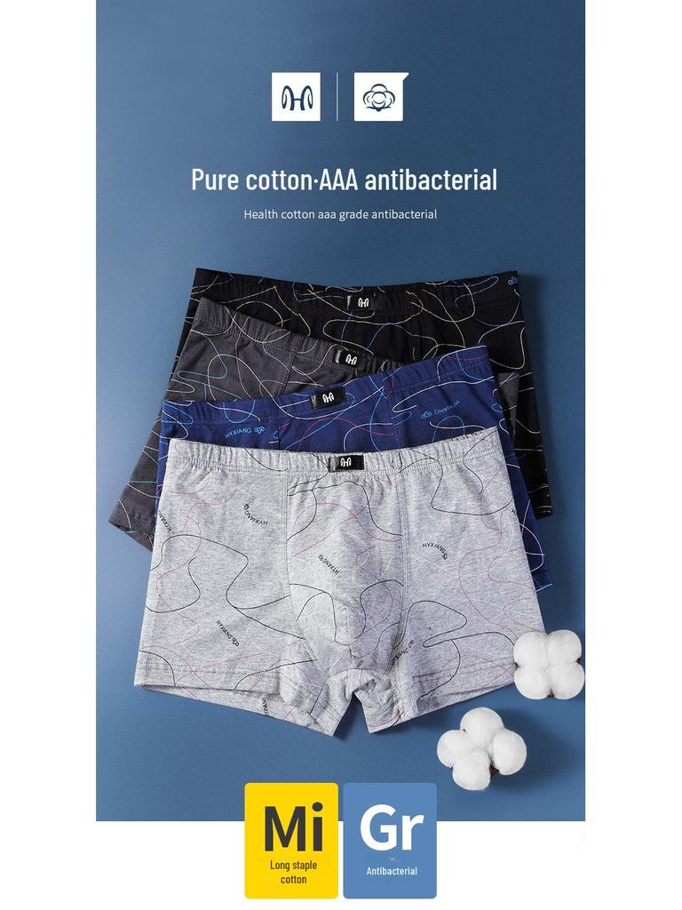 Men's Summer Cotton Boxer Briefs, Thin & Breathable, Boys' Basic Style, Cool, Boxed Set of 4.