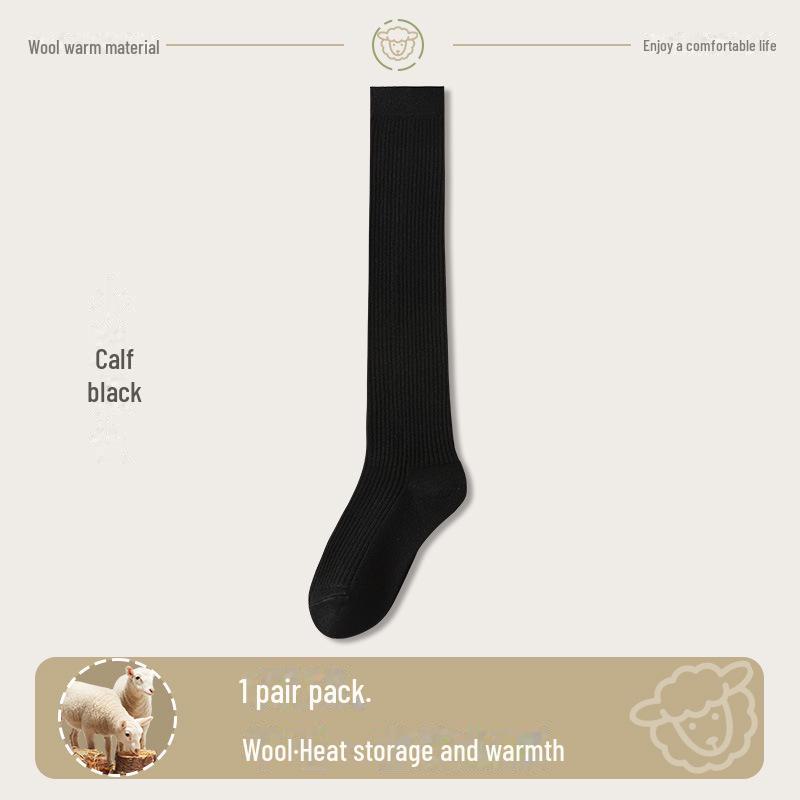 "Wool Thigh-High Socks, Double-Needle Stripes, Slim & Warm for Autumn/Winter"