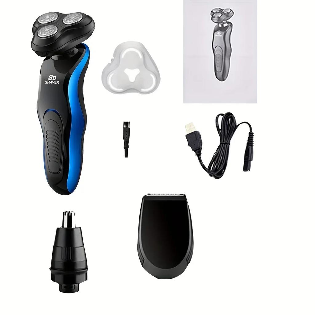 1PC Multi-Functional Men's Grooming Kit - 8D USB Rechargeable Electric Shaver for Face/Beard/Body Waterproof & Washable