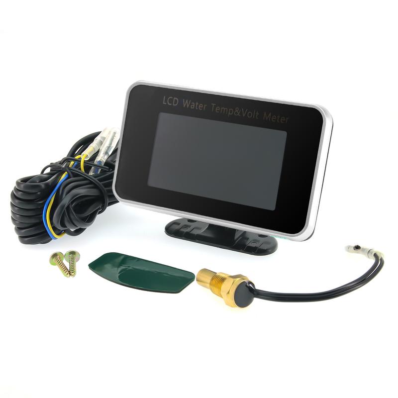 ZMFJH Universal Auto Car Dual Gauge 2 IN 1 LCD Gauge with Sensor Water Temperature+Voltmeter Water Temp Joint Sensor 26-40MM