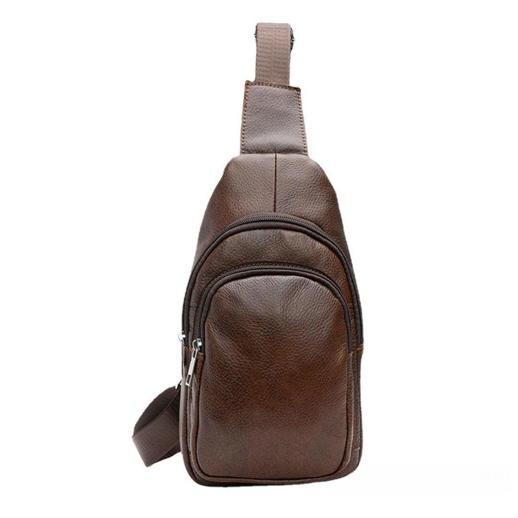 Men's New Sports and Leisure Fashion Chest Bag Top Layer Cowhide Messenger Korean Version of The Trendy Bag