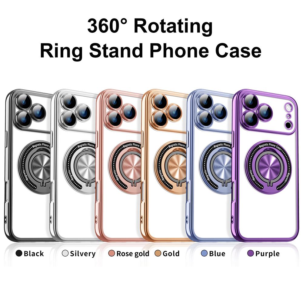 KEYSION Plating Transparent TPU Magnetic Case for MagSafe for iPhone 16 17 Pro Max 17 Air PC Ring Stand Lens Protect Phone Cover