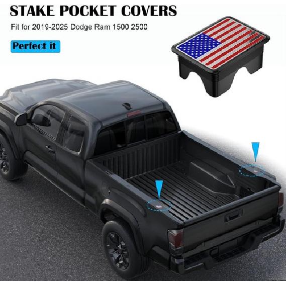 n Flag Stake Pocket Covers, Rear Truck Bed Rail Black&CBlue&Red