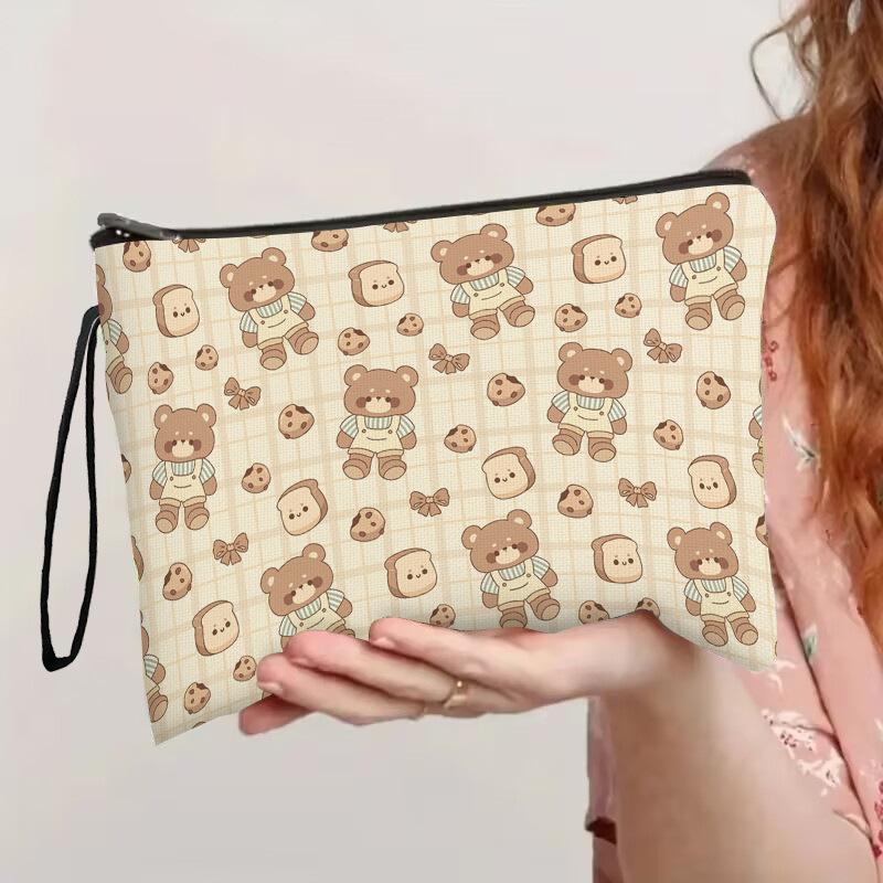 

Cartoon Bear Plaid Cosmetic Bag Large Capacity Stationery Bag Travel Toiletry Bags Multifunctional Storage Pouch Girls Gift