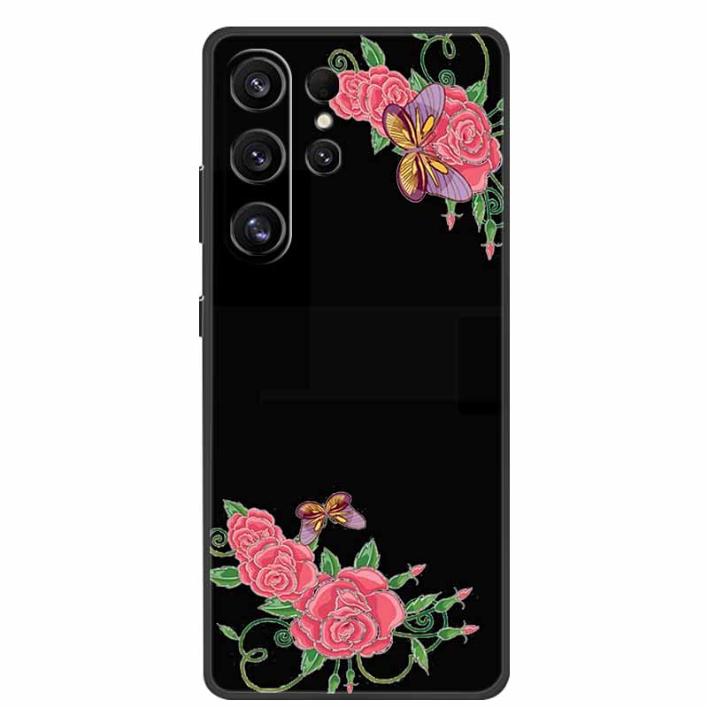 For Samsung Galaxy S26 Ultra Case Cute Floral Black Luxury Soft Silicone Back Cover For Samsung S26 Ultra Cases GalaxyS26 Ultra
